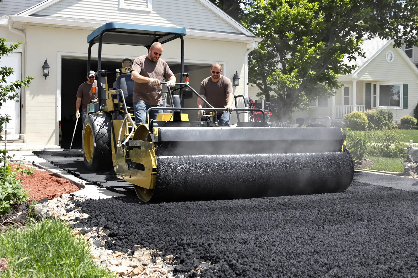 A paving crew on the job in the market you would own.