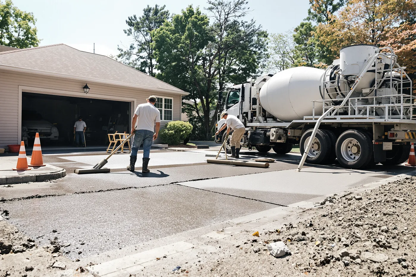 A concrete crew on the job in the market you would own.