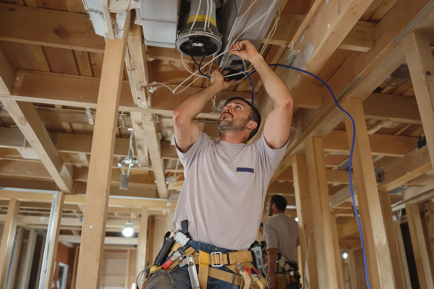 A electrical crew on the job in the market you would own.