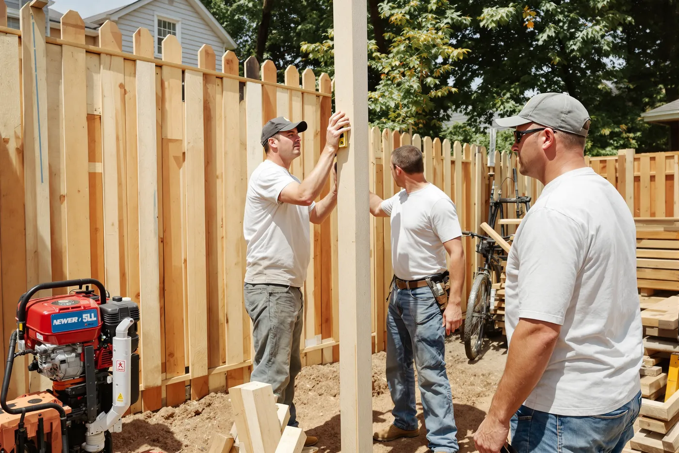 A fencing crew on the job in the market you would own.