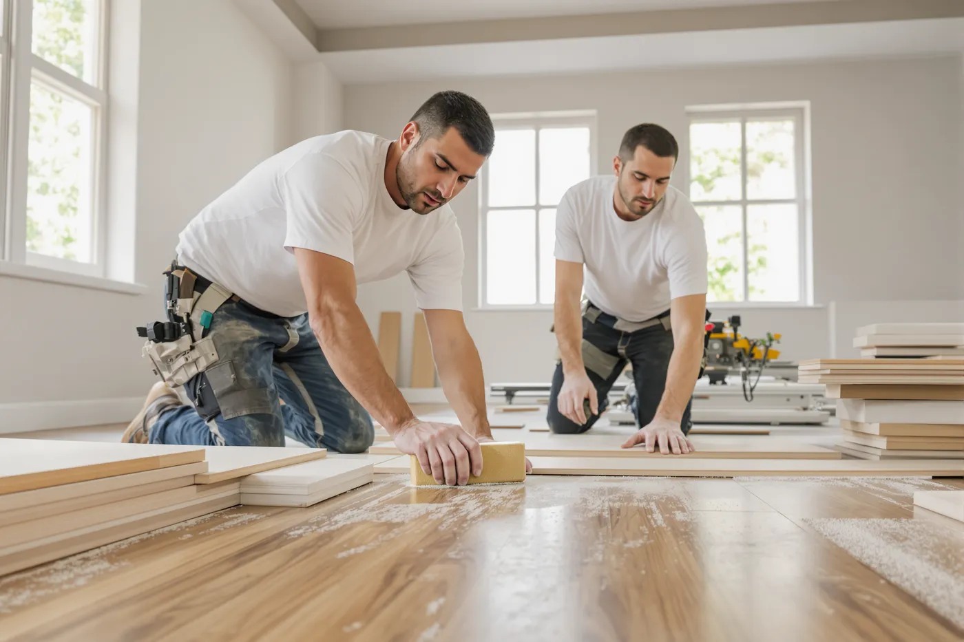 A flooring crew on the job in the market you would own.