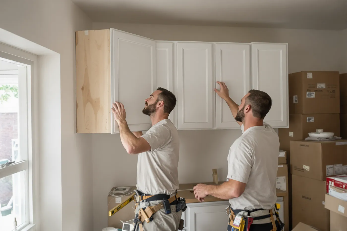 A kitchen remodeling crew on the job in the market you would own.
