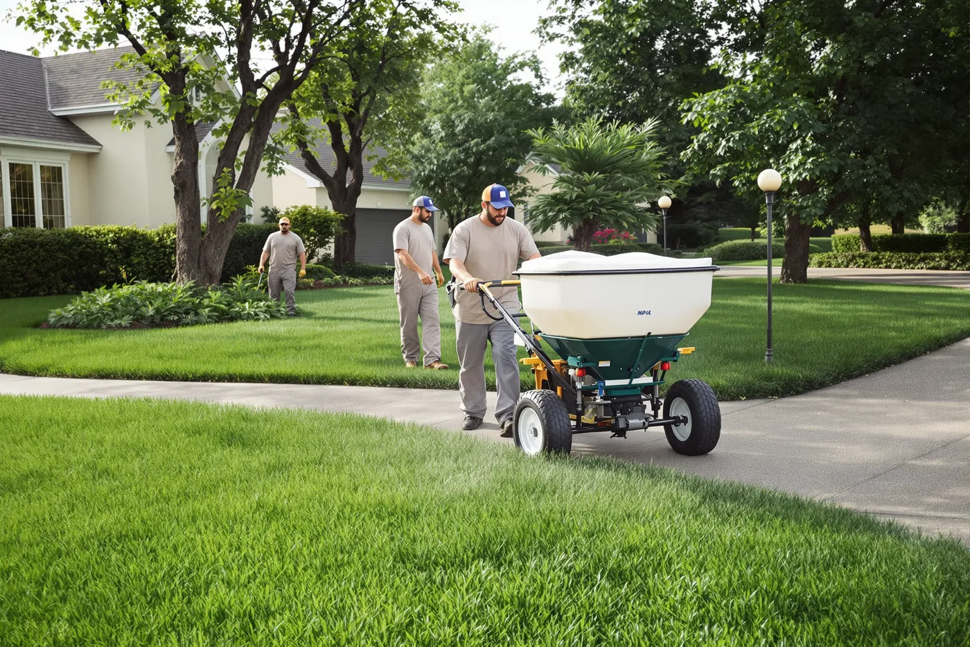 A lawn care crew on the job in the market you would own.