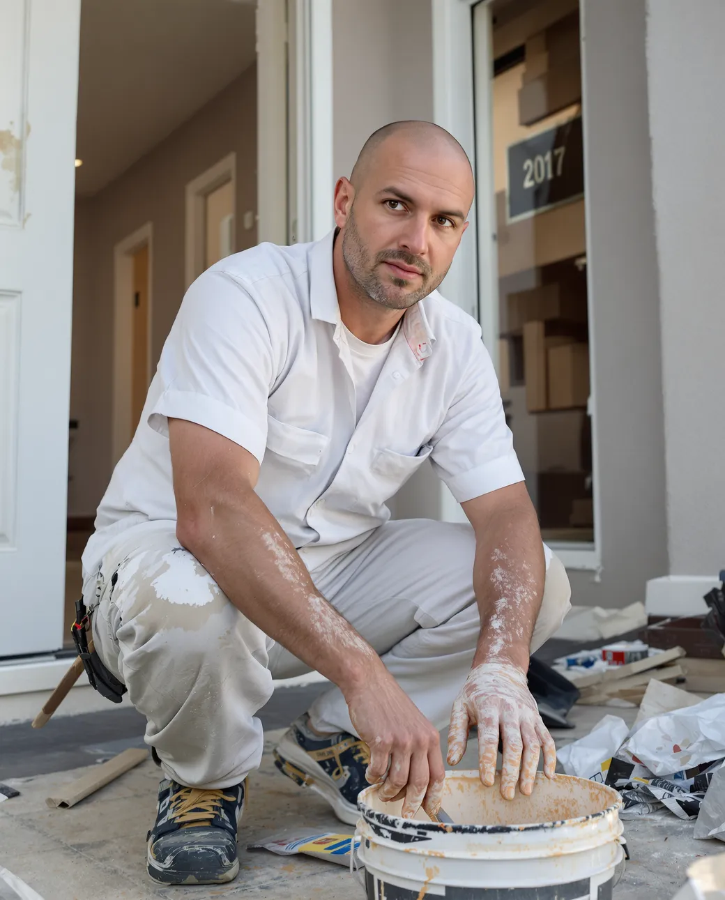 An established painting company owner at a jobsite