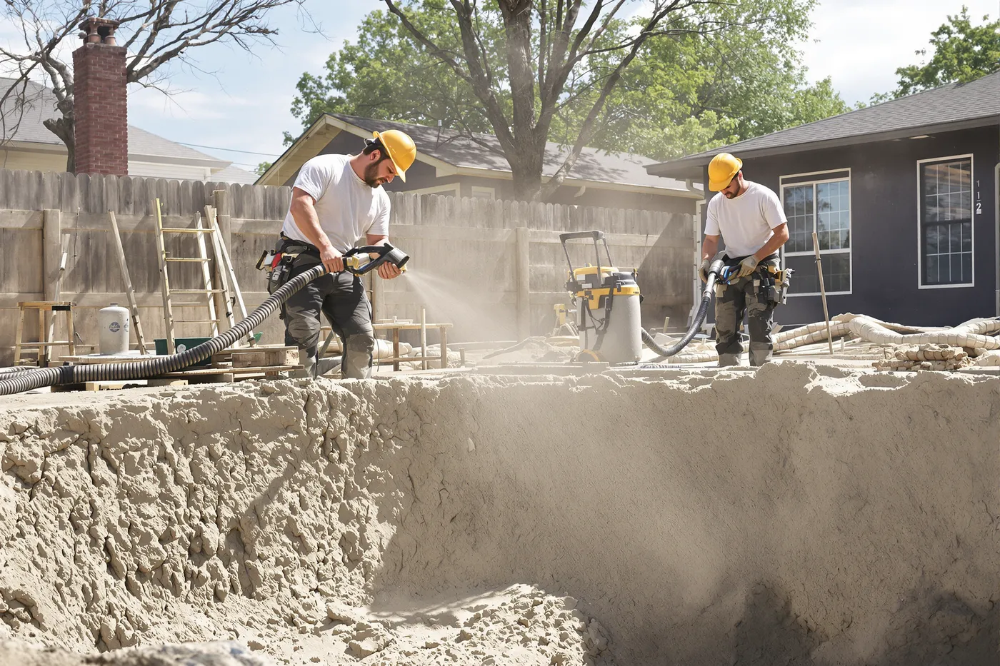 A pool building crew on the job in the market you would own.