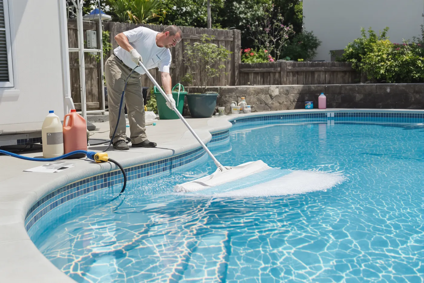 A pool service crew on the job in the market you would own.
