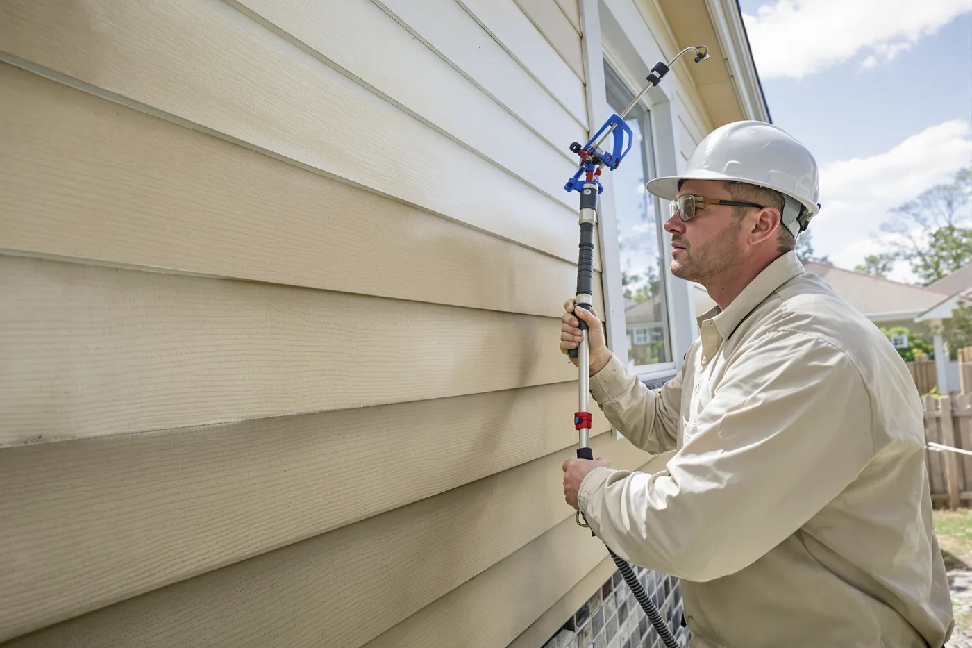 A pressure washing crew on the job in the market you would own.
