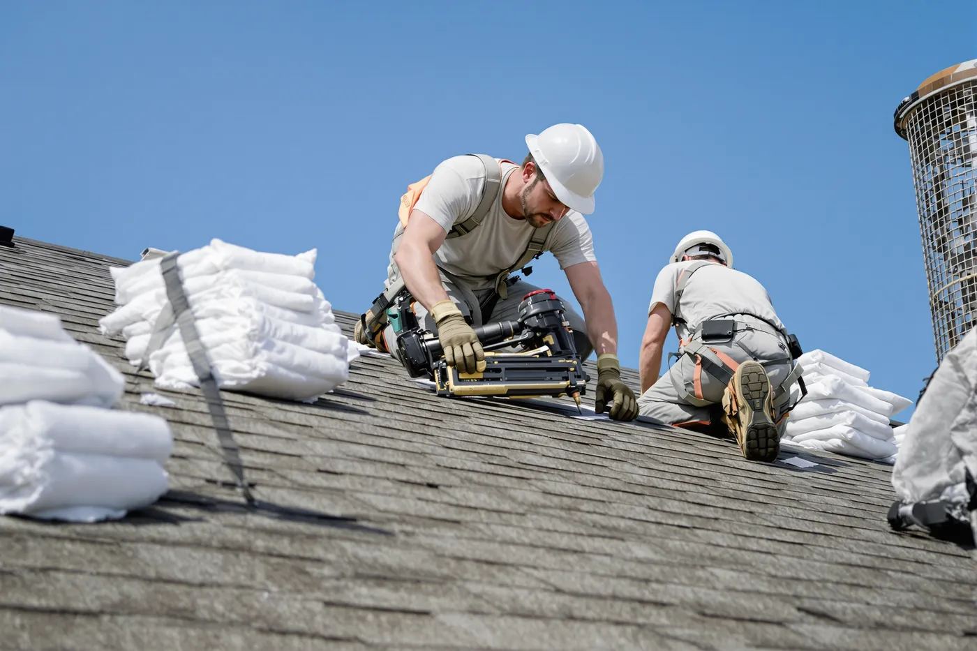 A roofing crew on the job in the market you would own.