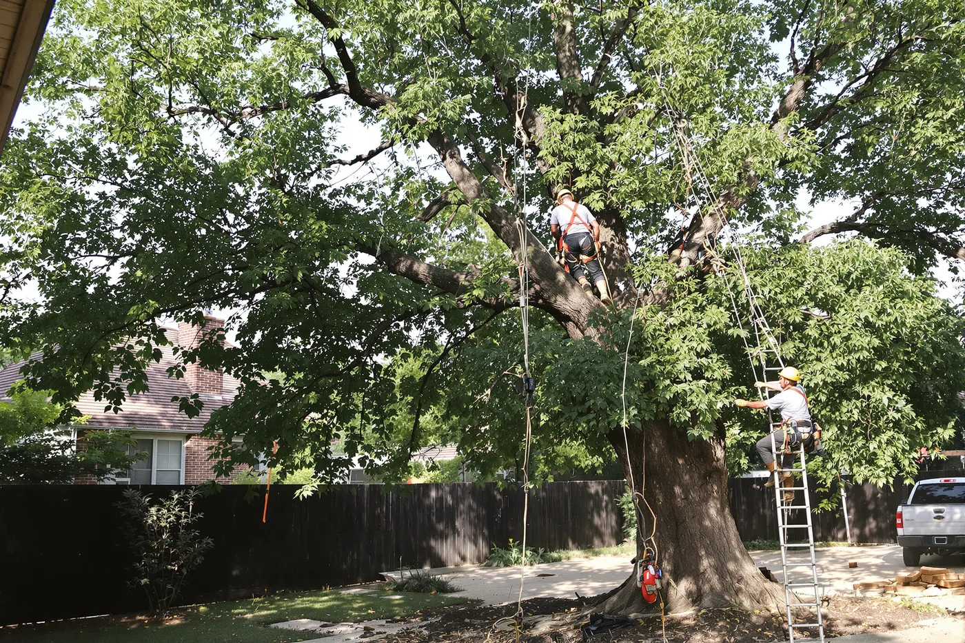 A tree service crew on the job in the market you would own.