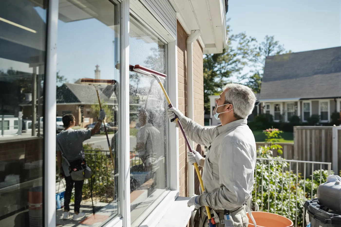 A window cleaning crew on the job in the market you would own.